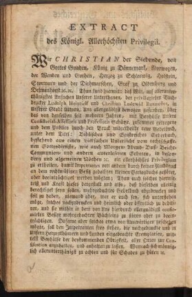 Extract des Königl. Allerhöchsten Privilegii