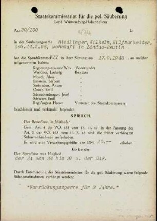 Riedlinger, Wilhelm