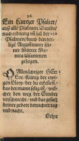 36 Ein Kurtzer Psalter/ auß allen Psalmen Davids ...