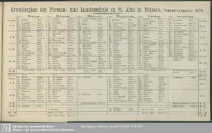 Stundenplan der Fürsten- und Landesschule zu St. Afra in Meissen, Sommersemester 1878