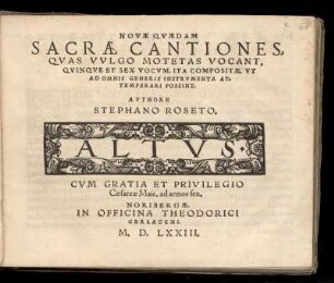 Stefano Rossetti: Novae quaedam sacrae cantiones. Altus