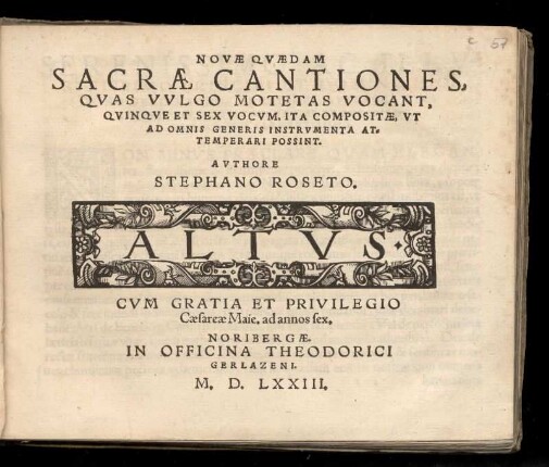 Stefano Rossetti: Novae quaedam sacrae cantiones. Altus