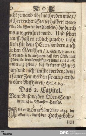 Das 2. Capitel. Vom Anfang des Ober-Sontheimischen Waysen-Hauses.