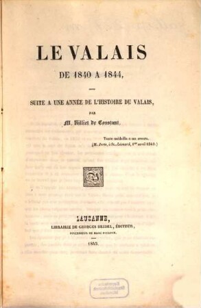 Le Valais de 1840 à 1844