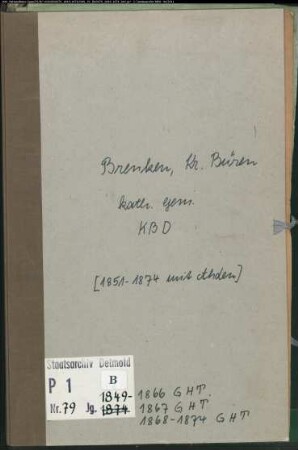 Kirchenbuchduplikat der katholischen Gemeinde Brenken, Kreis Büren (GHT 1849-1874). (Gemeinde: Katholische Gemeinde Brenken)