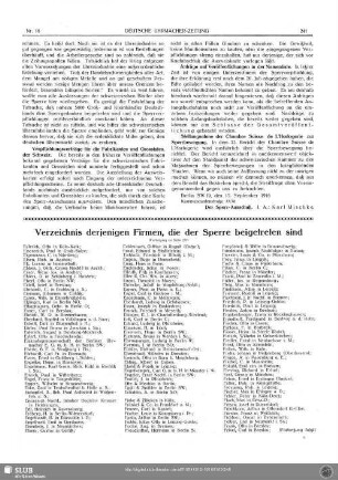 Verzeichnis derjenigen Firmen, die der Sperre beigetreten sind (Fortsetzung zu Seite 227)