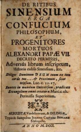 De ritibus Sinensium erga Confucium : adversus librum inscript. Historia cultus Sinensium