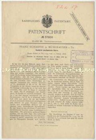 Patentschrift einer ventilierten mechanischen Darre, Patent-Nr. 37800