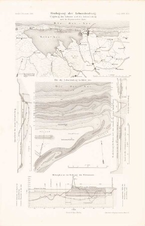Festlegung der Lebamündung: Lagepläne, Schnitte (aus: Atlas zur Zeitschrift für Bauwesen, hrsg. v. Ministerium der öffentlichen Arbeiten, Jg. 40, 1890)