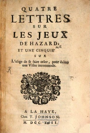 Quatres lettres sur les jeux de hazard