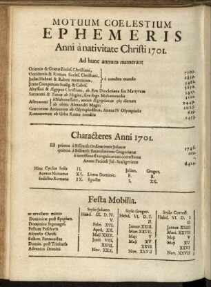 Motuum Coelestium Ephemeris Anni a nativitate Christi 1701