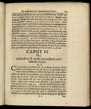 Caput VI. De Actionibus, & modo procedendi, circa Subsellia Templi.