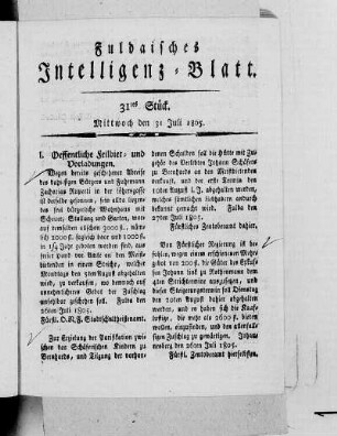 31tes Stück, Ausgabe vom 31. Juli 1805