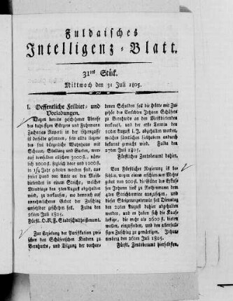 31tes Stück, Ausgabe vom 31. Juli 1805