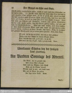 Am Vierdten Sonntage des Advents : Unerkannte Sünden bey der heiligen Tauf-Handlung