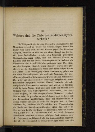 III. Welches sind die Ziele der modernen Hydrotechnik?