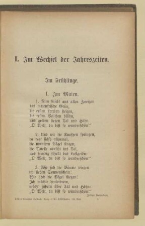 I. Im Wechsel der Jahreszeiten