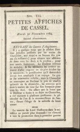 No VII (Mardi 30 Novembre 1784)