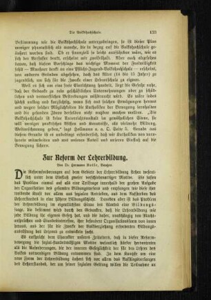 Zur Reform der Lehrerbildung