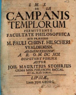 I. M. S. De Campanis Templorum Permittente Facultate Philosophica