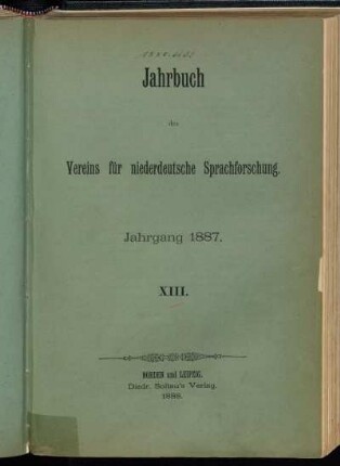 13: Jahrbuch des Vereins für Niederdeutsche Sprachforschung