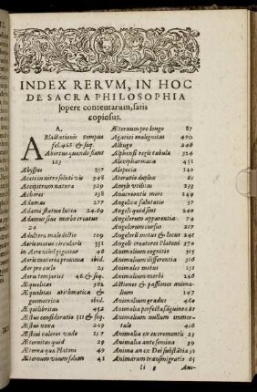 Index Rerum, In Hoc De Sacra Philosophia [...]
