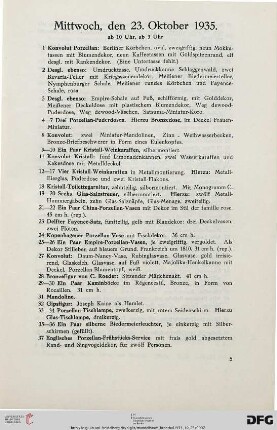 Mittwoch, den 23. Oktober 1935, ab 10 Uhr, ab 3 Uhr (Nr. 1-430)