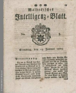 No. 3, Dienstag, den 15. Januar 1805