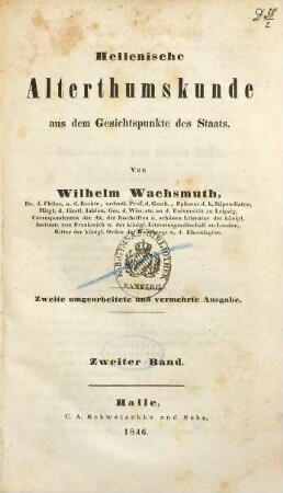 Hellenische Alterthumskunde : aus dem Gesichtspunkte des Staats, 2
