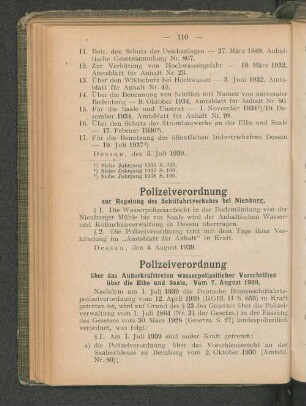 Polizeiverordnung zur Regelung des Schiffahrtverkehrs bei Nienburg.