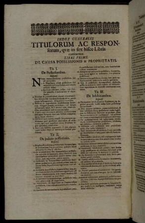 Index Generalis Titulorum Ac Responsorum, quæ in sex hisce Libris continentur.