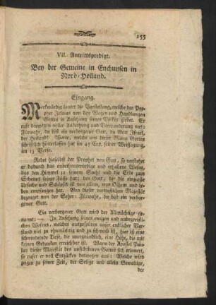 VII. Antrittspredigt. Bey der Gemeine in Enchuysen in Nord-Holland