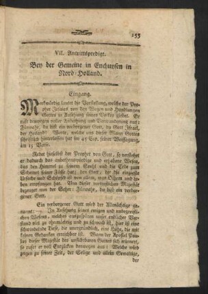 VII. Antrittspredigt. Bey der Gemeine in Enchuysen in Nord-Holland