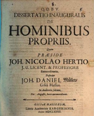 Dissertatio inauguralis de hominibus propriis
