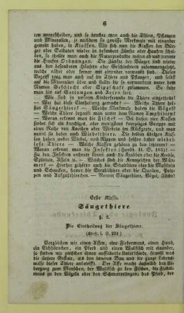 Erste Klasse. Säugethiere