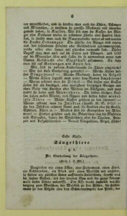 Erste Klasse. Säugethiere