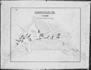Lommatzsch in Sachsen. Karte der Kellergänge in der Innenstadt. Wohl 1928
