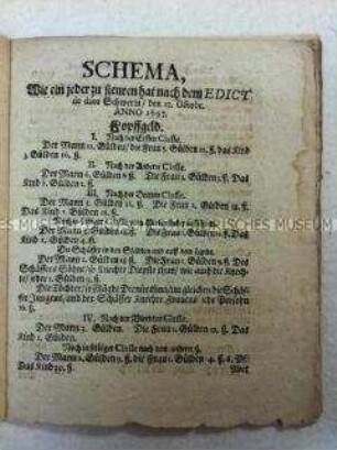 Steuerklassen für die Einwohner des Herzogtums Mecklenburg 1697