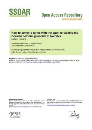 How to come to terms with the past: re-visiting the German colonial genocide in Namibia