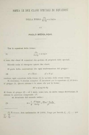 Sopra le due Classi Speciali di Equazioni.