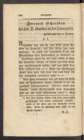 Zweytes Schreiben des Hrn. D. Gmelins an den Herausgeber
