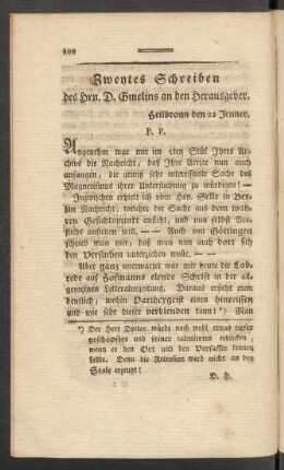Zweytes Schreiben des Hrn. D. Gmelins an den Herausgeber