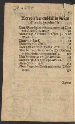 Worvon fürnemblich in diesem Tractat gehandelt werde.
