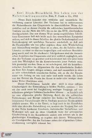 [Rezension von: Karl Birch-Hirschfeld, Die Lehre von der Malerei im Cinquecento]