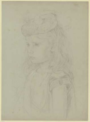 Brustbild eines Mädchens mit Hut, nach links
