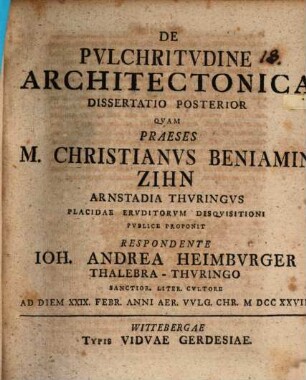Dissertatio Mathematica De Pvlchritvdine Architectonica ..., 2