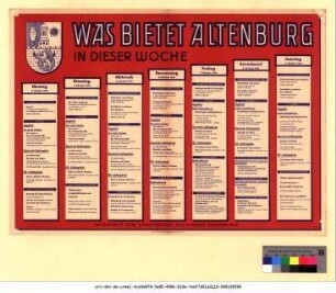 Originaltitel: Was bietet Altenburg in dieser Woche 3. Oktober 1949 bis 9. Oktober 1949 Mitgeteilt vom Städtischen Kulturamt Altenburg