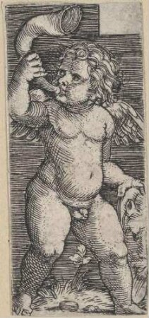 Putto, ein Horn blasend