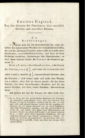 Zweites Capitel. Von den Grenzen der Functionen; dem unendlich Großen und unendlich Kleinen.