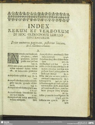 Index Rerum Et Verborum In Hoc Oldendorpii Libello contentorum